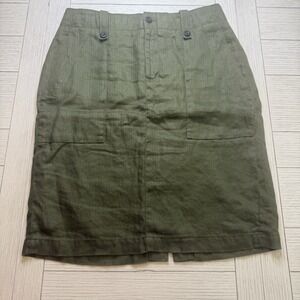 J.Crew Army Green Linen Cargo Utility Lined Pencil Skirt‎ Women's W/Pockets Sz 4